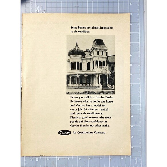 Carrier Air Conditioning Co. Some Homes Hard to Air Condition" Vtg Print Ad 1966 - Picture 2 of 3